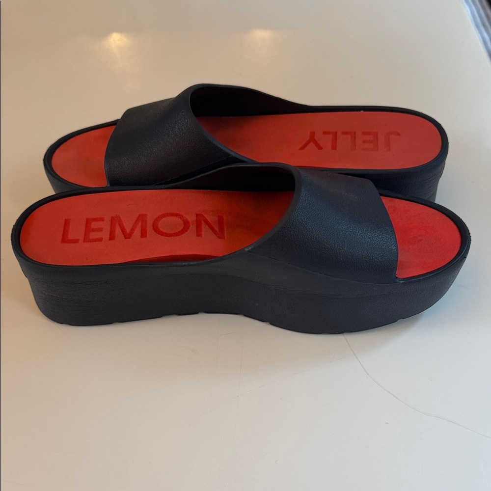 Navy Lemon Jelly Sunny Platform Slides with Red Insole - Size 41 (US 10)